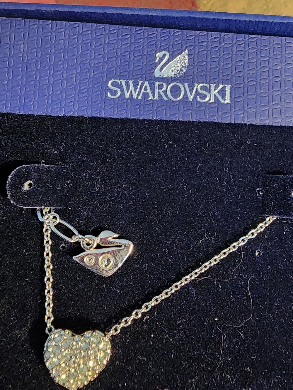 Swarovski Heart Puff Pendant With Swarovski Swan 8" With Extendable Chain W Box